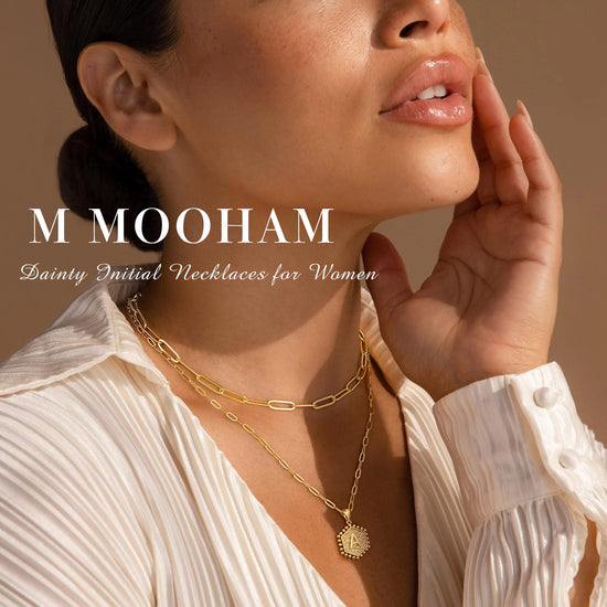 Necklace — Dainty initial design in 14K gold-plated finish by M MOOHAM