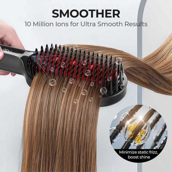 TYMO hair iron — upgraded ionic straightening brush with dual voltage