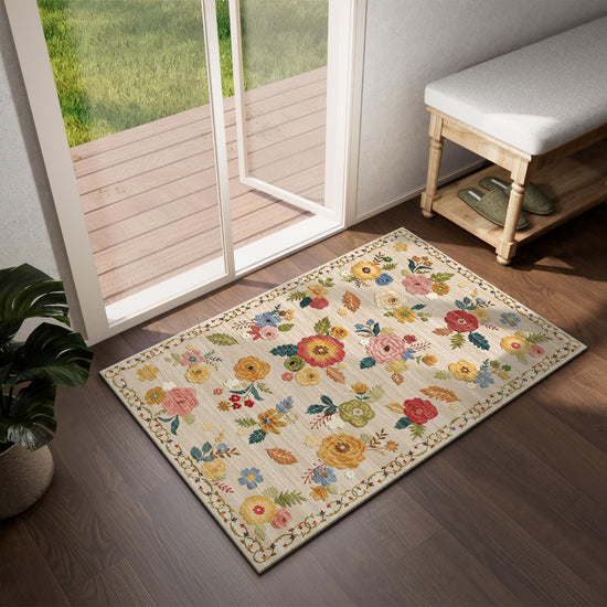 Washable area rug — stain resistant vintage boho design for versatile spaces