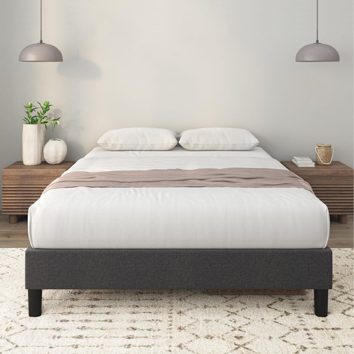 ZINUS Curtis bed frame — Upholstered design with wood slat support
