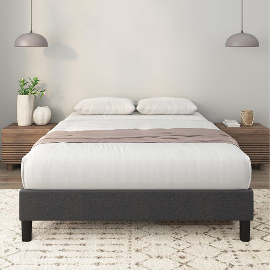 ZINUS Curtis bed frame — Upholstered design with wood slat support