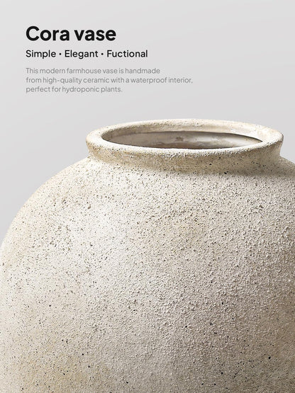 Large White Ceramic Vase - 9.8 Inch Rustic Farmhouse Flower Vase for Home Decor, Minimalist Tall Vases for Living Room, Table, Bathroom, Holiday & Weddings (Sandstone Yellow)