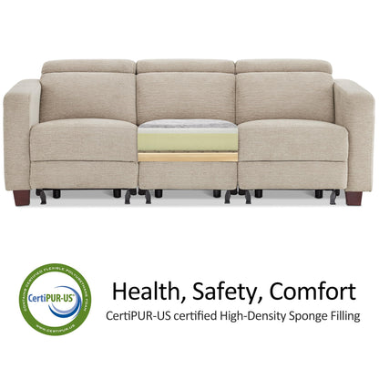 MCombo 88.6'' Reclining Sofa, Wall Hugger Power Recliner Sofa with Adjustable Headrest, USB A & C Charge Ports, Wood Legs, for Living Room (Fabric, HL198M3) (Beige, 3-Seater)