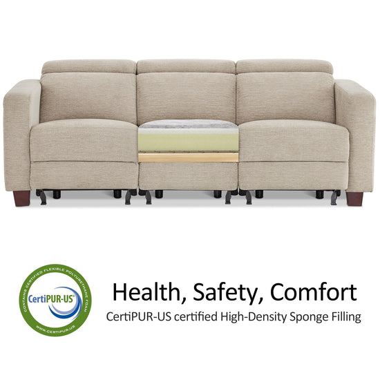 MCombo 88.6'' Reclining Sofa, Wall Hugger Power Recliner Sofa with Adjustable Headrest, USB A & C Charge Ports, Wood Legs, for Living Room (Fabric, HL198M3) (Beige, 3-Seater)