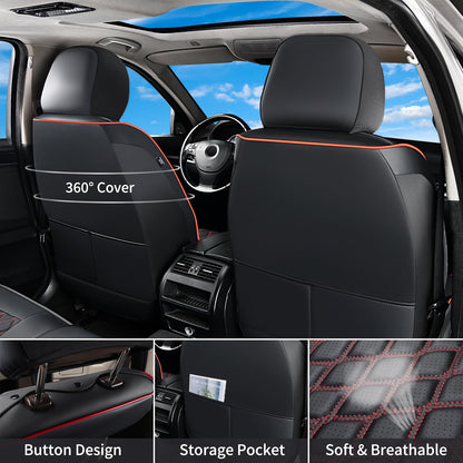 Huidasource vehicle seat covers - Full coverage for 2015-2025 Ford F150 SuperCrew and F250 F350 F450 Super Duty Crew Cab in black and red