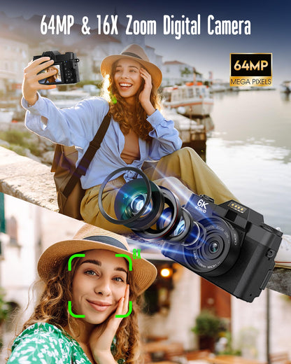 Yatao 6K WiFi Flip Screen Digital Camera, Mic & Fill Light for Photography