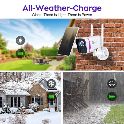 xmartO WiFi 6 Wire-Free Solar Home Security Camera System Wireless, 4-Cam 4MP QHD CCTV Camera Kit with 10CH Expandable 4K WiFi NVR and Past 120-Day Video Storage (SCS-2K104-PARENT) (1-CAM Combo)