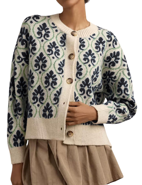 MINSURE women floral cardigan sweater - Open front long sleeve button down design