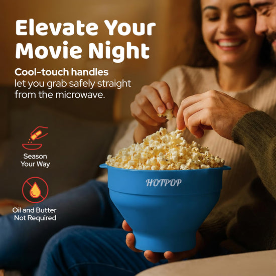 The Original Hotpop popcorn popper — collapsible silicone bowl, BPA-free and dishwasher safe