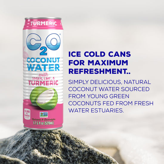 Coconut water — refreshing drink in cans.