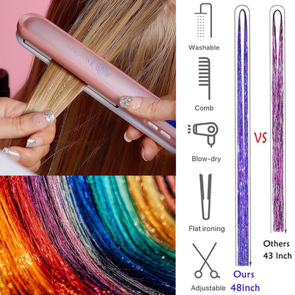 Hair extension — 18 colors hair tinsel kit with 7600 strands for girls