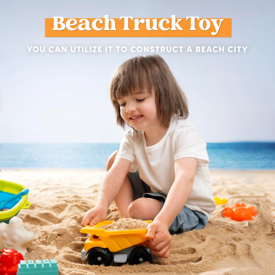 Sloosh beach sand toys set — dump truck car toys with molds for outdoor play