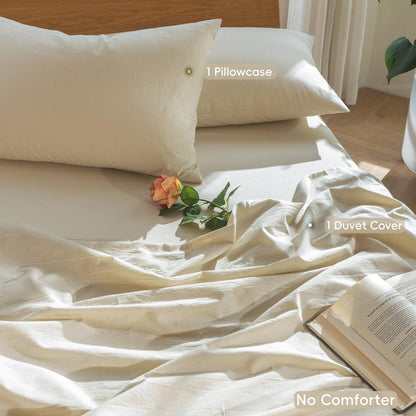 BED_LINEN_SET — 100% washed cotton duvet cover set with linen-like texture