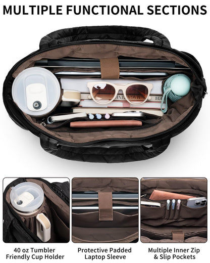 Bagstellar puffer tote bag — lightweight and quilted design for work and travel