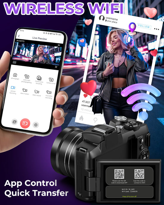 Camera digital — 80MP WiFi vlogging camera with flip screen and 18X zoom