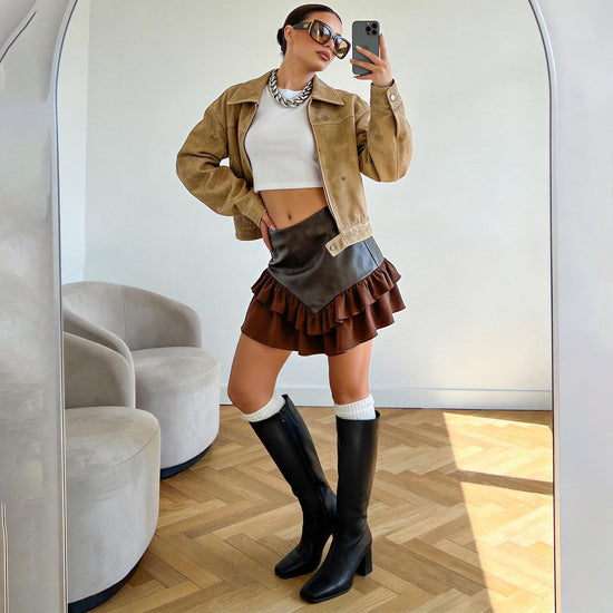 Modatope knee high boots — Chunky heel with side zipper and square toe design