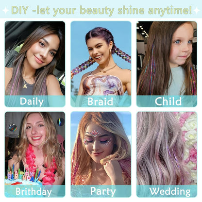Hair extension — 18 colors hair tinsel kit with 7600 strands for girls