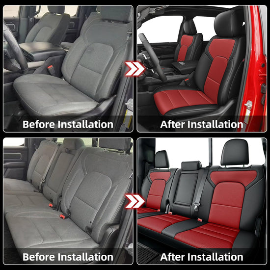 AOMSAZTO vehicle seat cover — Custom fit faux leather for Ram 1500 2019-2025 Black and Red full set