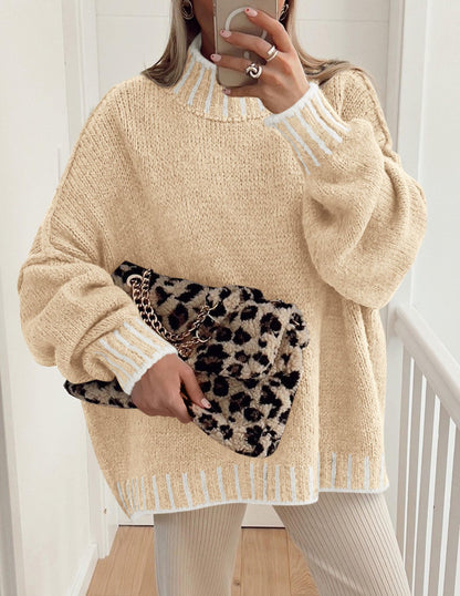 Sweater — Oversized pullover with mock neck and chunky knit design