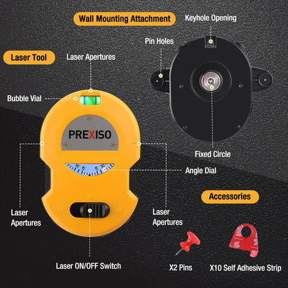 PREXISO laser level - 30ft horizontal and vertical line with wall mount base and accessories