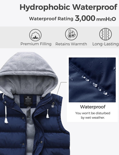 Wantdo women's puffer vest with removable hood and thicken warmth for winter coat