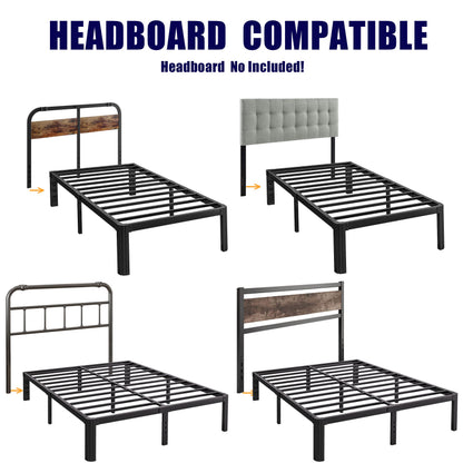 Bed frame — Heavy duty metal platform with round corners and noise free design