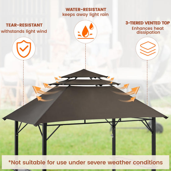 Yaheetech freestanding shelter — 3-tier outdoor BBQ gazebo with adjustable shelves and hooks
