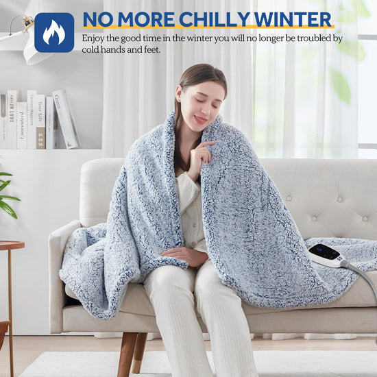 Sealy electric blanket - soft sherpa heated blanket with multiple heat levels and auto-off settings