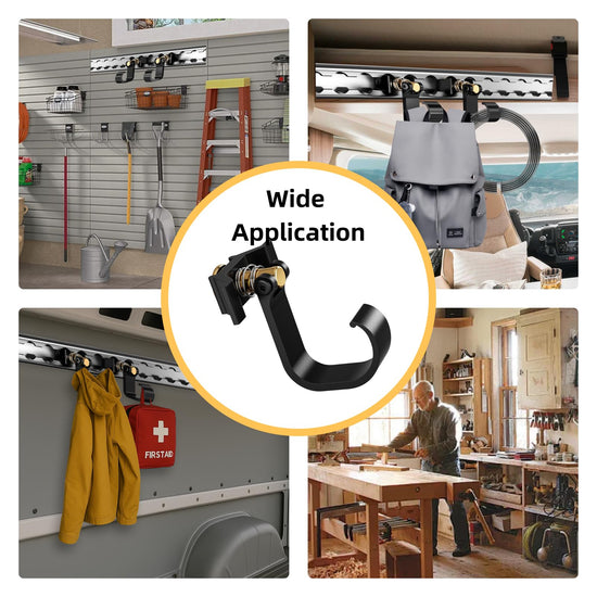 vandrabase 2Pcs Strong Heavy Duty L Track Hooks with Single Stud Fitting, 200LBS Max Load Capacity, Durable Tie Down Accessories for Trailers, Trucks, Vans, Garages, Workshop, Cargo Management