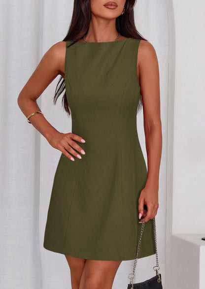 Dress — Elegant sleeveless boat neck mini dress by PRETTYGARDEN