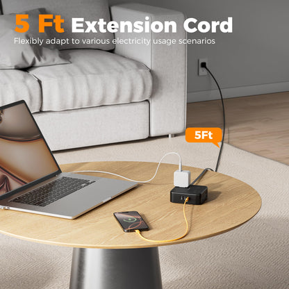 TESSAN power strip with flat plug and 8 outlets, 900J surge protection.