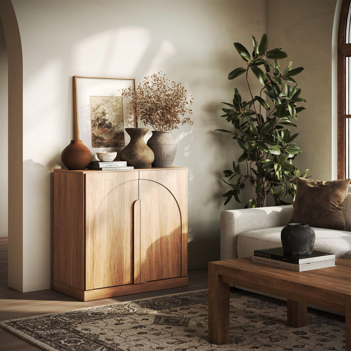 BELLEZE cabinet — 65 inch modular fluted design with storage and arc accents