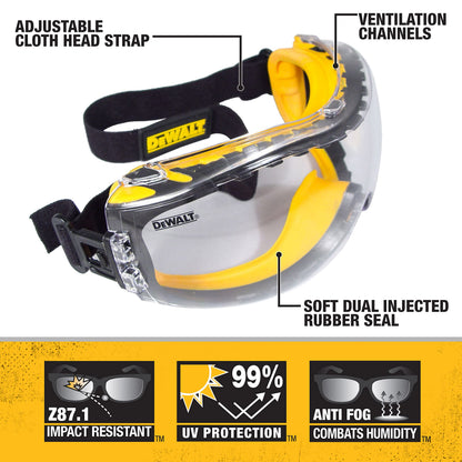 Safety glasses — Anti-fog dual mold goggle by Dewalt, 1 pair