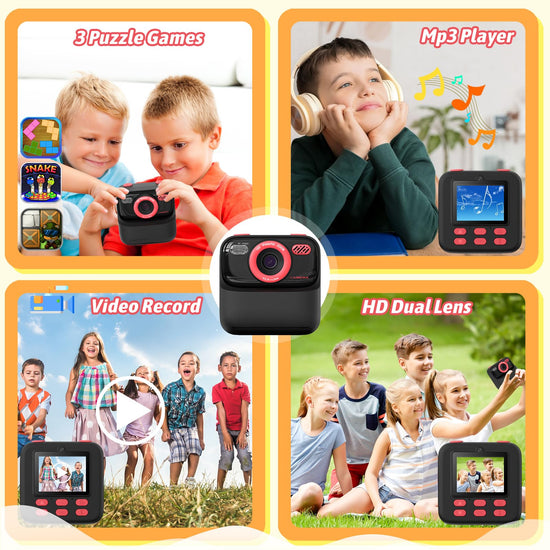 Digital camera — 1080P HD dual-lens with print paper and 32G card for kids ages 3-16 years old