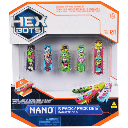 HEX BOTS Nano 5 pack - Mini robot toy with vibration technology for kids and cats 3 and up
