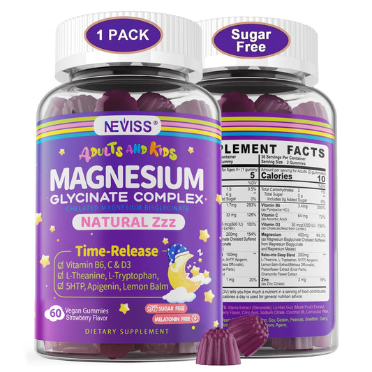 Magnesium glycinate gummies — sugar free with B6D3 and L-theanine for relaxation