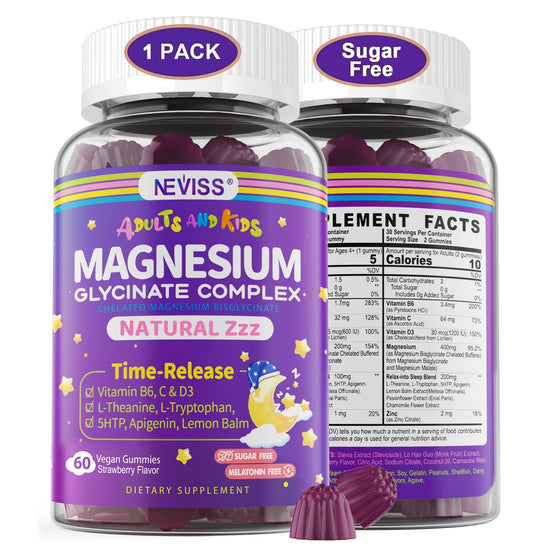 Magnesium glycinate gummies — sugar free with B6D3 and L-theanine for relaxation