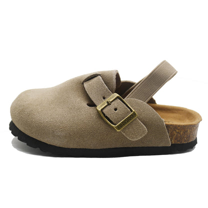 Kids suede clogs — Adjustable buckle mules for toddlers in black