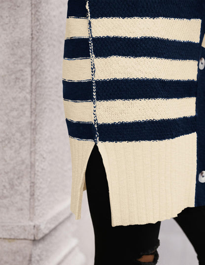 PRETTYGARDEN sweater - Oversized striped cardigan with button down front and long sleeves