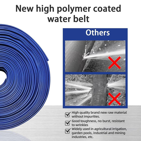 YASHINE PVC drain hose - Heavy duty reinforced blue PVC lay flat water tubing 100ft 2 inch. 2 clamp included.