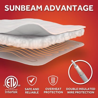Mattress cover — Sunbeam heated with auto shut-off and deep pocket skirt