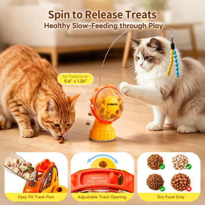 NORMON Cat Treat Dispenser, Ferris Wheel Puzzle Feeder Toy with Teaser Wand