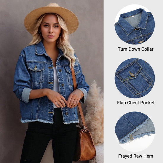LONGBIDA women's cropped denim jacket with pockets