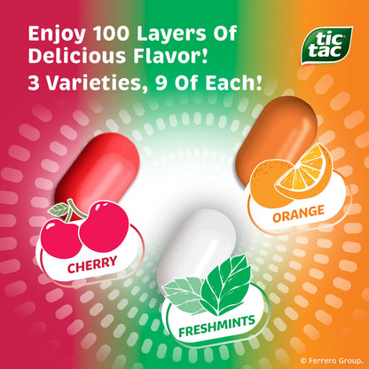 Sugar candy — Tic Tac variety pack mega box, 27 packs of fruity mints, 17.14 oz