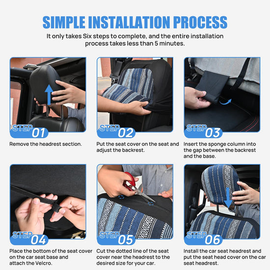Nilight vehicle seat cover — Blue stripes with shoulder pads and airbag compatibility
