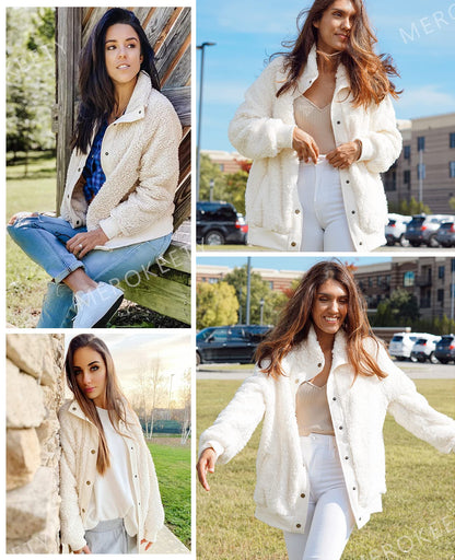 MEROKEETY Womens Fleece Sherpa Jacket Fall Winter Coats 2026 Fuzzy Button Down Warm Outerwear with Pockets