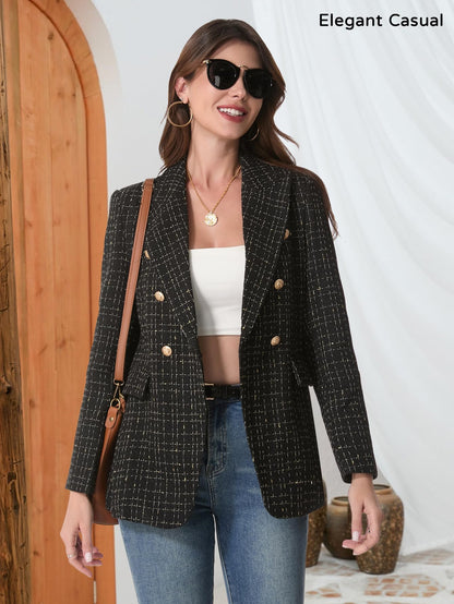 Mina Self women's tweed plaid blazer - fully lined with pockets