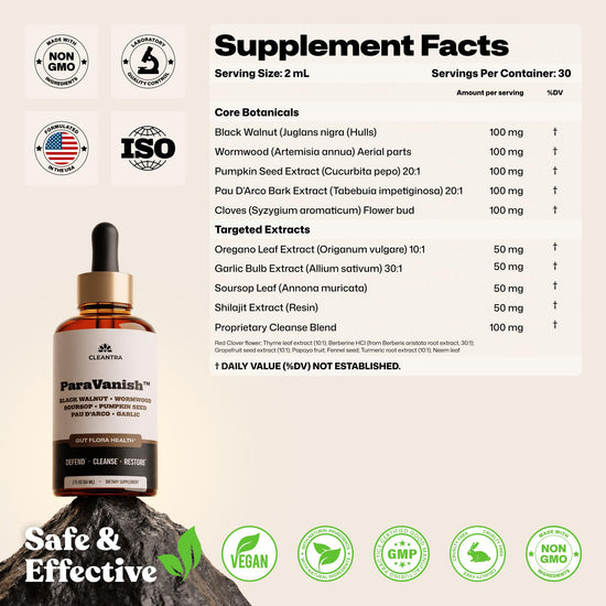 ParaVanish Wormwood Black Walnut Clove Cleanse for Humans - Advanced Detox for Adults - Gut Health Supplement with Wormwood Herb, Black Walnut Hull, Clove, Garlic, Pumpkin Seed, PAU D'Arco, Soursop