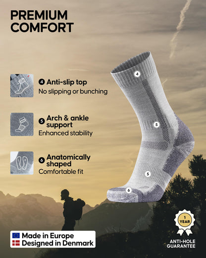 DANISH ENDURANCE merino wool hiking socks - breathable and anti-blister design
