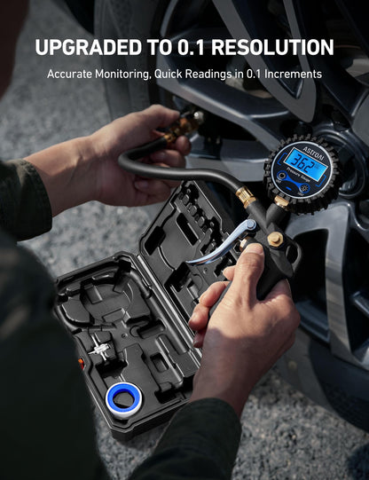 AstroAI digital tire pressure gauge — with inflator and quick connect coupler